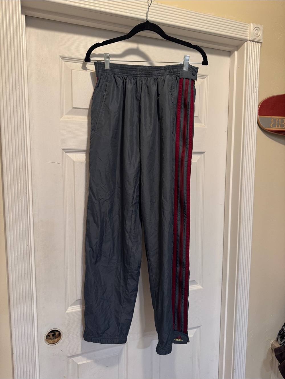 Vintage 90's track pants Men's Gray Track Pants with Red Side Stripes